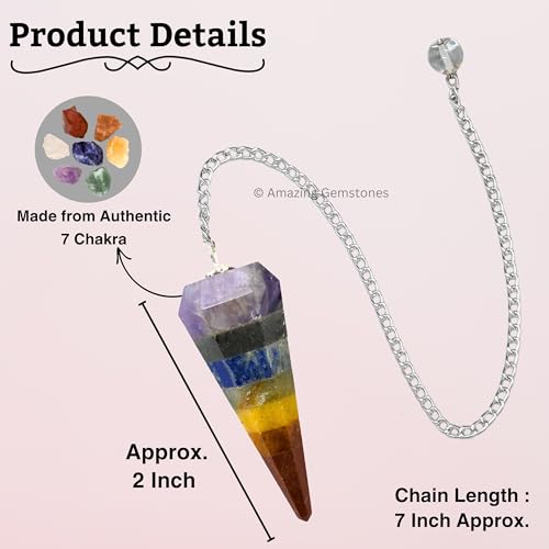 Amazing Gemstone Chakra Crystal Pendulum for Divination - Certified Dowsing Crystals and Healing Stones for Chakra Balancing and Meditation - Enhance Reiki Spiritual Growth with Healing Crystals - color: 7 Chakra (Bonded)