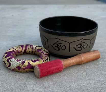 Tibetan Meditation Hindu OM Singing Bowl Mallet Mat Cushion Set (7 Inches, Om) - color: OM, size: 7 Inches