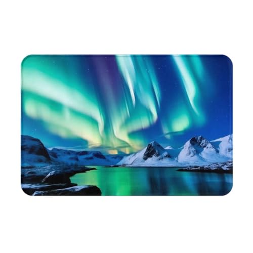 Northern Lights Print Flannel Anti-Slip Mat 16x24in Polyester Floor Covering, Full Single-Side Printed - color: Northern Lights