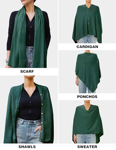 PULI Women's Versatile Knitted Shawls Scarf Poncho Sweater with Buttons Lightweight Spring Summer Fall Wraps - color: A-sea Green