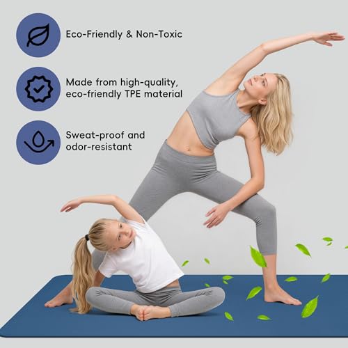 Extra Wide Yoga Mat 72" x 32", 6mm Non Slip TPE Exercise Mat with Carrying Strap, Large Workout Mat for Yoga, Pilates, Stretching, HIIT & Home Gym - color: Dark Blue