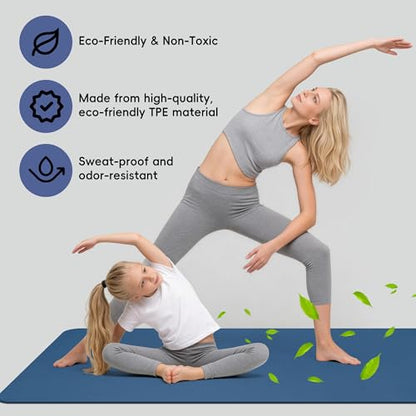 Extra Wide Yoga Mat 72" x 32", 6mm Non Slip TPE Exercise Mat with Carrying Strap, Large Workout Mat for Yoga, Pilates, Stretching, HIIT & Home Gym - color: Dark Blue