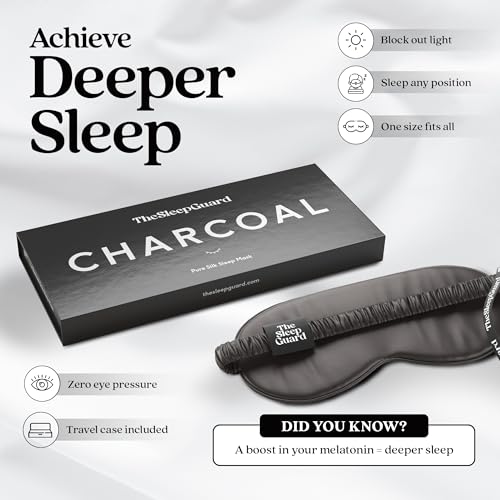 Pure Silk Sleep Mask [100% 6A Mulberry Silk, 22 Momme] Light Blocking Travel Essentials. Eye Masks for Sleeping. Black Oeko-Tex Blindfold. Eye Covers for Men & Women - color: Charcoal Grey