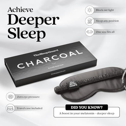 Pure Silk Sleep Mask [100% 6A Mulberry Silk, 22 Momme] Light Blocking Travel Essentials. Eye Masks for Sleeping. Black Oeko-Tex Blindfold. Eye Covers for Men & Women - color: Charcoal Grey