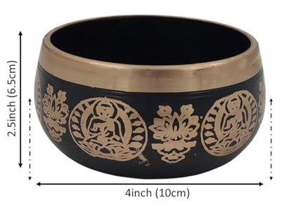 Purpledip Handmade 4 Inches Bell Metal Tibetan Buddhist Singing Bowl Musical Instrument For Meditation (11079) - style: Scripture design | 4 inches | Black
