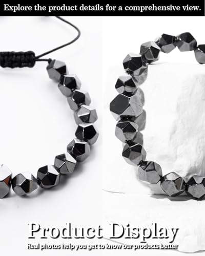 Beaded Bracelet for Men, 10mm Natural Stones Bracelet for Men's Gift, Adjustable Precision-Cut Gemstone Crystal Healing Bracelet, Protection Jewelry Gift with Hematite, Tiger Eye