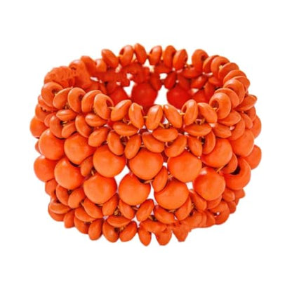 Zian Bohemian Wooden Beaded Bracelets for Women Handmade Colorful Wide Chunky Elastic Stretch Bracelets Boho Wristband Summer Beach Jewelry - color: Orange