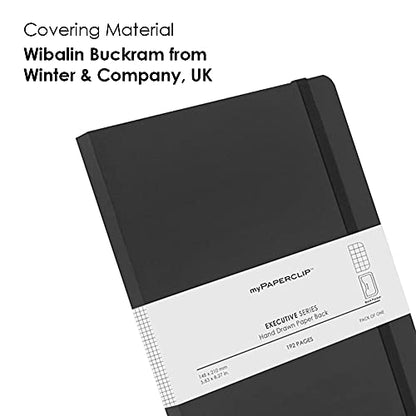 myPAPERCLIP Executive Series A5 Checks/Square Grid Notebook | 192 Pages, 80 GSM, Soft Cover, A5 (5.83 x 8.27 in) | Flat Lay | Bookmark, Elastic Closure & Back Pocket | Black - color: Black, size: A5, Checks