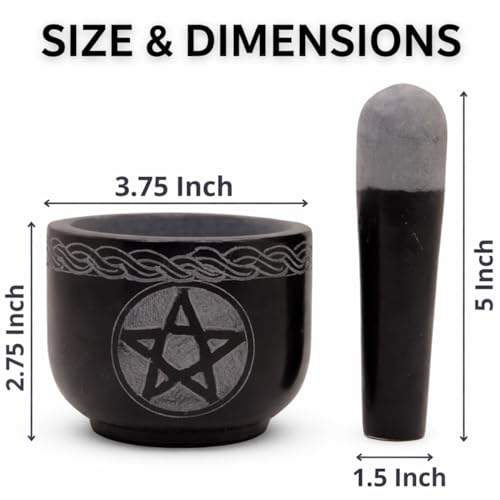 Mortar and Pestle Set Unique - Black Pestle and Mortar Bowl Solid Stone Grinder for Herbs Spice Guacamole Garlic Ginger Root