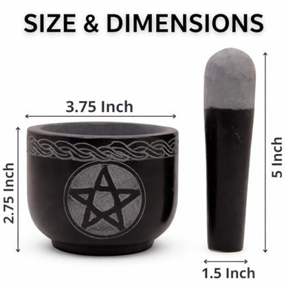 Mortar and Pestle Set Unique - Black Pestle and Mortar Bowl Solid Stone Grinder for Herbs Spice Guacamole Garlic Ginger Root