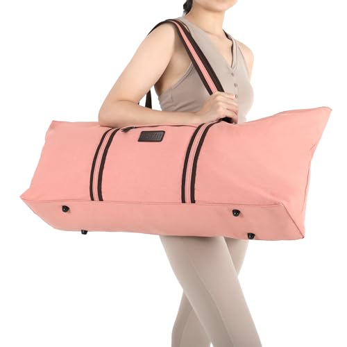 with Multi-Functional Storage Pockets Full-Zip Extra Large Yoga Mat Tote Bag Sports Gym Pilates Bag - color: Pink