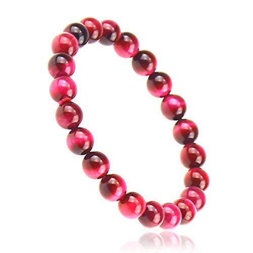 Natural Gemstones Bracelet 8mm Chakra Round Beads Energy Power Crystal Reiki Healing Elastic Stretch 7 Inch for Women Men Unisex - color: Red Tiger Man