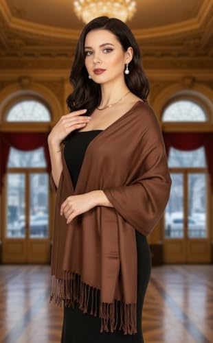 Pashmina Shawls Wraps for Women. Dress Cover Up Formal. Cashmere Feel Wrap for Evening Dress. - color: D Brown