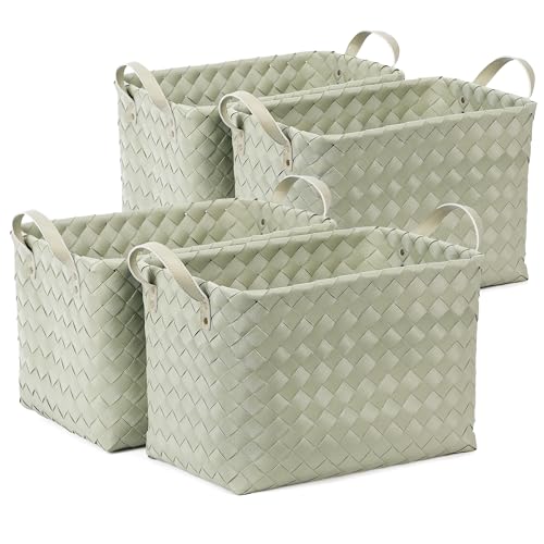 BROWNLILY Handwoven Clothes Basket Laundry Hampers Large Wicker Storage Baskets for Shelves Blankets Closet Storage Bins Car Bedroom Bathroom Organizers and Storage Bath (Pack of 4, Green) - color: Green*4