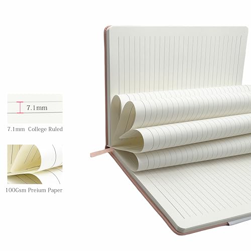Hardcover Journal Notebook, 192 Pages A5 Lined College Ruled Paper, Journal for Women/Writing, Notebooks for Work/School, 100GSM, 5.7" x 8.5" (Pink) - color: Pink