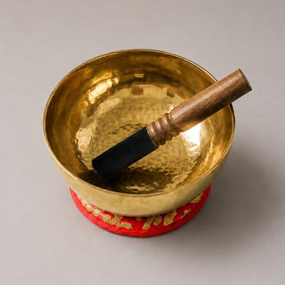 Tibetan Singing Bowl – Handcrafted Bronze Himalayan Bowl with Silk Cushion & Mallet | Made in Nepal (Harmony Cushion (Red), Medium (7 inches) - color: Harmony Cushion (Red), size: Medium (7 inches)