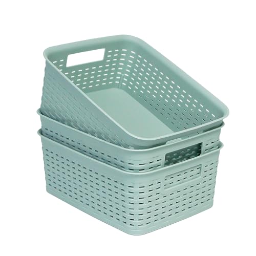 Soddeph Plastic Storage Baskets for Cabinets, Household Pantry Organization with Handle,Organizer Bins for Room,Bathrooms,Under-Sink,Kitchen (Green, S-3PACK) - color: Green, size: S-3PACK