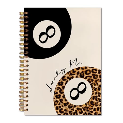 Trendy Leopard and Black Lucky 8 Ball Notebook, Funky Leopard Print Journaling Notebook, Vintage Modern Billiards Journal, Aesthetic Cheetah Print Balls Spiral Notebooks 5.5x8.3 Inch - color: Notebook-16