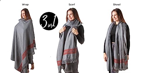 Exotic Meditation Shawl - Large Unisex Prayer Wrap, Oversize Scarf & Versatile Indian Stole Blanket - color: Dark Grey