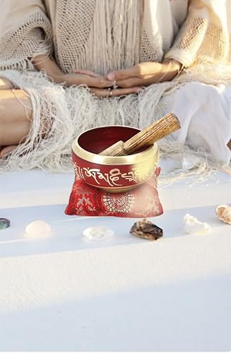 Ajuny Tibetan Singing Bowl Set Handmade Brass Sound Bowl for Meditation Yoga Chakra Healing Stress Relief Spiritual Mindfulness Authentic Unique Spiritual Gifts for Men & Women (Red)