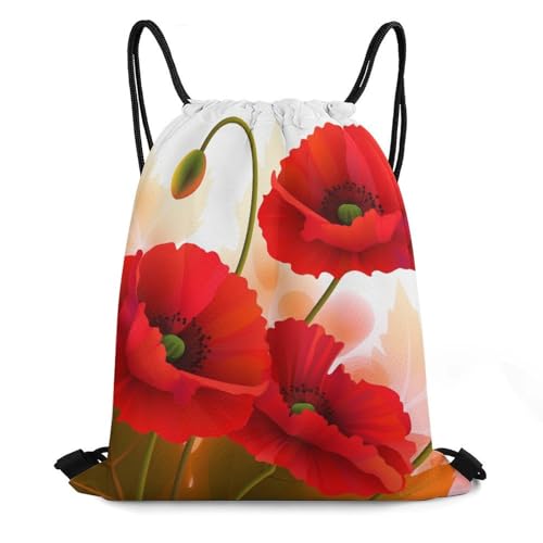 Poppy Flowers Vivid Petals Drawstring Backpack Travel Sports Drawstring Bags Portable Storage Gym Bag for Men Women, 35*42cm, Style-6 - color: Style-6