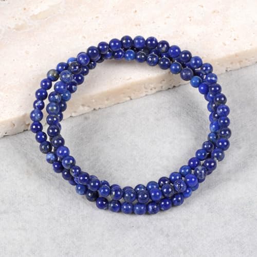 Justinstones Gem Semi Precious Gemstone 3pcs 4mm Round Beads Stretch Bracelet 6.5 Inch Unisex - color: Lapis