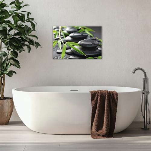 GLOKAKA Zen Black Stone Green Bamboo Wall Art Minimalist Asian-Inspired Painting Print Serene Nature Decor for Living Room Bedroom Office Meditation Space(Artwork-3,28"x42")