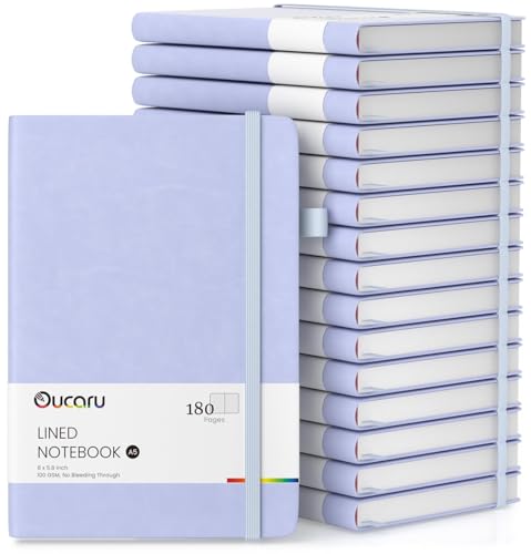 Oucaru Lined Journal Notebook, 16 Pack, 180 Pages, A5 Journals for Writing, 100 GSM Thick Paper, Small Notebooks Daily Journal for Women Men Work, Business, School, Travel Supplies - color: Light Blue