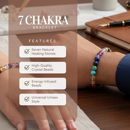 The Alchemist's Arcanum Adjustable Beaded Wrist Accessory for Men and Women, Stretch Fit Stone Bead Jewelry for Daily Wear and Gifting - color: 7 Chakra
