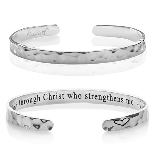 Carviell Bracelet - Gifts for Women – Inspirational, Friendship, Love, Mom, Daughter, Sister, Christian, Graduation, Memorial & Wedding Gifts – 100+ Phrases – Stainless Steel, Gift-Ready - style: CHRISTIAN GIFT - I can do all things through Christ who str