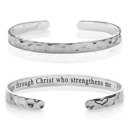 Carviell Bracelet - Gifts for Women – Inspirational, Friendship, Love, Mom, Daughter, Sister, Christian, Graduation, Memorial & Wedding Gifts – 100+ Phrases – Stainless Steel, Gift-Ready - style: CHRISTIAN GIFT - I can do all things through Christ who str