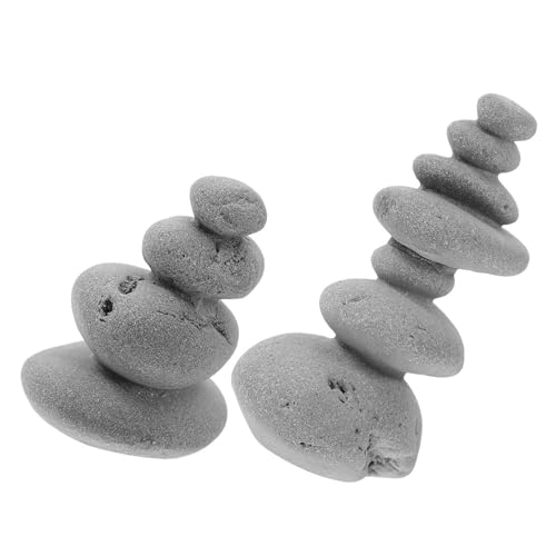 PRETYZOOM Japanese Garden Pebble Decor Zen Garden Ornaments Stacked Stone Decorations Decorative Rocks 2pcs Set