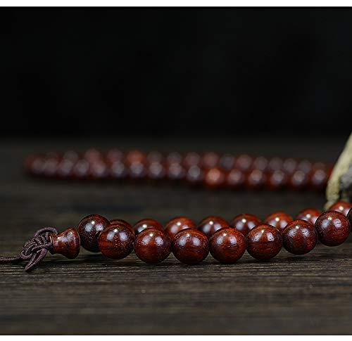 JAJAFOOK 6/8/10/12mm Unisex Mala Traditional 108 Beads Natural Red Sandalwood Bracelet Buddhist Meditation Prayer Beads Mala Necklace - style: 12mm*108beads
