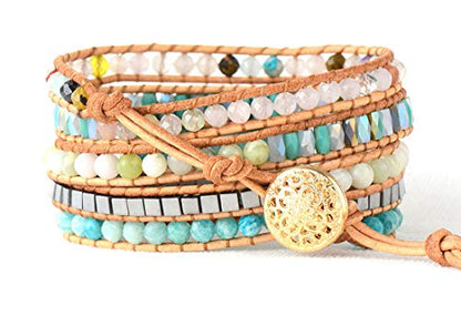 Boho Wrap Bracelet for Women, Handmade Natural Imperial Jasper Multi-Layer Stone Beaded Bracelet, Bohemian Healing Crystal Stone Jewelry Gifts - color: Amazonite