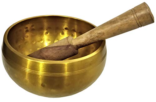 Purpledip Hammered Bell Metal Singing Bowl: Tibetan Buddhist Musical Instrument for Meditation Prayers (10686) - style: Hammered design | 4 inches | Gold