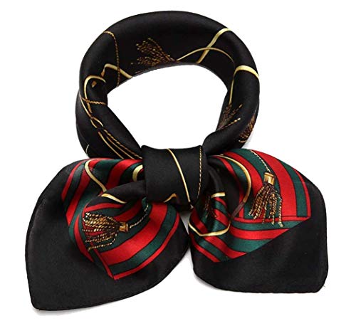 ANDANTINO 100% Mulberry Silk Scarf -21” Lightweight Square Neckerchief – Breathable Digital Printed Scarves with Gift Packed - color: Black & Red
