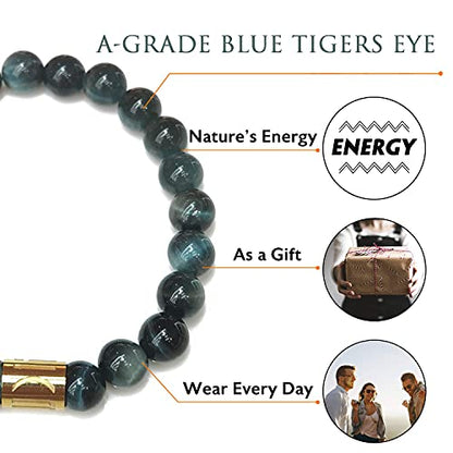 Morchic 8mm Genuine Gemstone Stretch Bracelet for Women Men Unisex, Natural Energy Crystal Stone Beads, Classic Simple Design Cuff Birthday Gift 7.5 Inch - color: Blue Tiger Eye Pro