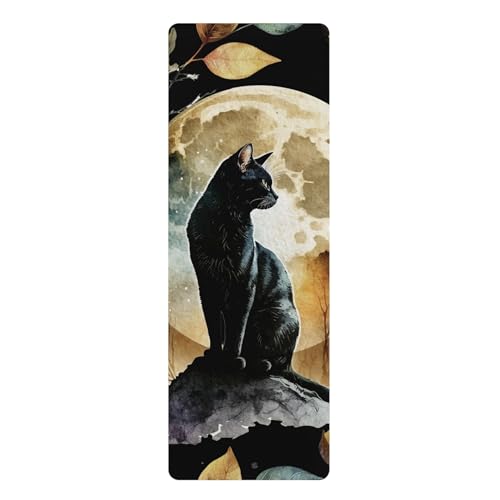 Moonlit Cat Yoga Mat, Meditation Mat, Eco-Friendly Fitness Gear, Cat Lover Gift, Home Decor