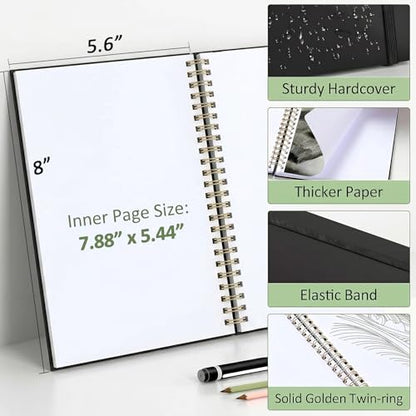 Forvencer 2 Pack Blank Spiral Notebook, 8"x 5.6"Hardcover Sketch Book, 100GSM Thick Paper, Art Sketchbook for Women & Adult, 100 pages / 50 Sheets Drawing Book Journal for School Office Drawing, Pink - color: Pink