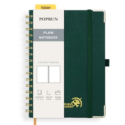 POPRUN Blank Spiral Journal Notebook, A5 Hardcover Sketch Books, 141 Pages Unlined Journals for Women Men, 120 GSM Plain Notebooks for Sketching, Drawing, Painting, 5.75'' x 8.25'', Dark Green - color: Dark Green, style: Plain