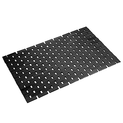 Bamboo Bath Mat Bathroom Rugs Floor Wood Shower Bathtub Waterproof Non Slip Accessories 16x24 Inch Easy to Clean,Black,1 pc - color: Black, size: 24" x 16" (Rectangular)