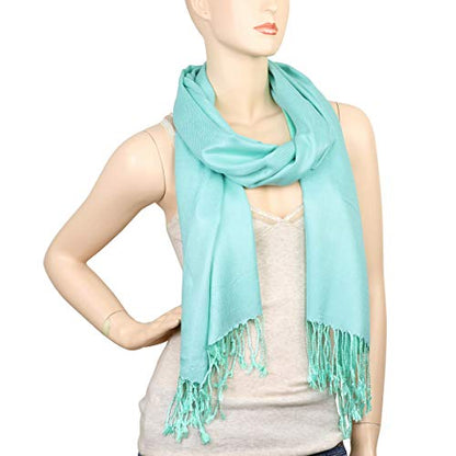 Falari Women's Soft Solid Color Pashmina Shawl Wrap Scarf, for Wedding, Bridesmaid Gifts, Evening Dress - color: Aqua Blue