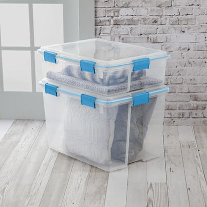 Sterilite 4-Pack Gasket Box, Home Storage Organizer Bins with Lids, 37 Quart – Stackable Clear Plastic Containers for Bedroom, Bathroom, Garage, Basement, or Attic - size: 37 Quart, style: 4 Pack