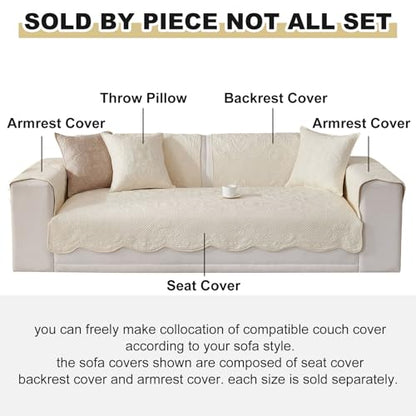 vctops Boho Cotton Quilted Couch Cover Soft Embroidered Sofa Cover Non-Slip Dog Bed Cover Scalloped Sofa Slipcover Washable Furniture Protector Cover (Cream,28"x70") - color: Cream, size: 1pc/28"x70"/Rectangular