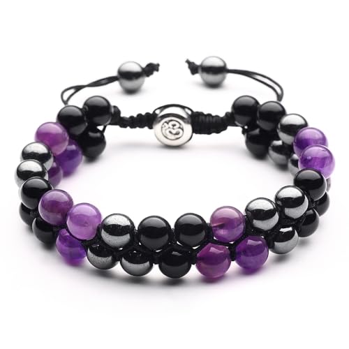 Triple Protection Bracelet - for Protect & Balance - Energy Crystal Handmade Bracelets for Men Women - color: Purple