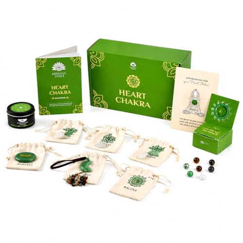 Heart Chakra Healing Kit – Love & Compassion with Crystals, Essential Oils, Candle, Meditation Shawl, Chakra Jewelry, Affirmations & Guidebook (4th Box) - color: Heart Chakra