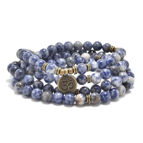 108 Natural Stone Mala Beads Yoga Jewelry Meditation Bracelet Necklace with om Charm - style: Sodalite