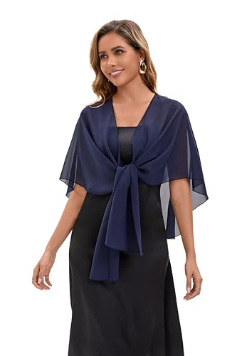 Baoqiya Chiffon Shawl Evening Scarf Shawls and Wraps for Women Wedding Party Bridal Scarves Cover Ups - color: Navy