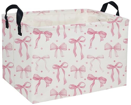 Kids Basket Pink Baskets Girls Basket Rectangular Cute Storage Bin for Room Decor(Pink bownot) - color: Pink bownot