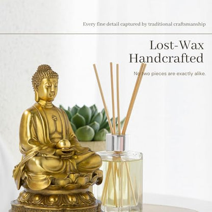 Lost-Wax Cast Genuine Brass Buddha Statue 7.87" – Heavy 3.3lb Handcrafted Meditating Figurine for Zen Garden, Shrine Altar, Meditation Room – Not Plated - color: Gold